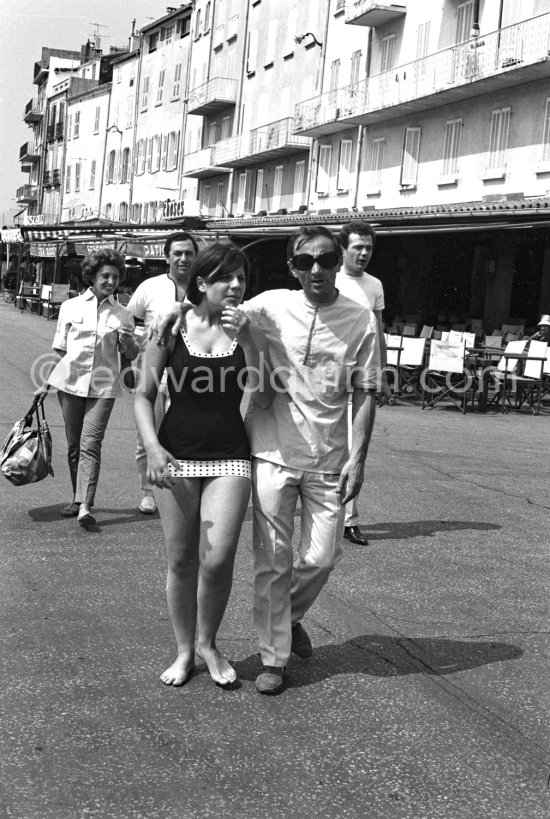 Charles Aznavour and his daughter Patricia, in the background his sister. Saint-Tropez 1963. - Photo by Edward Quinn