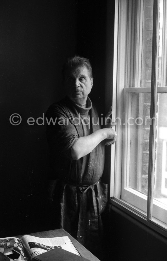 Francis Bacon at his Reece Mews home in London 1978. - Photo by Edward Quinn