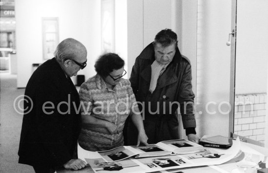 Francis Bacon viewing a mockup of a planned book on him at Marlborough Gallery London 1981. - Photo by Edward Quinn