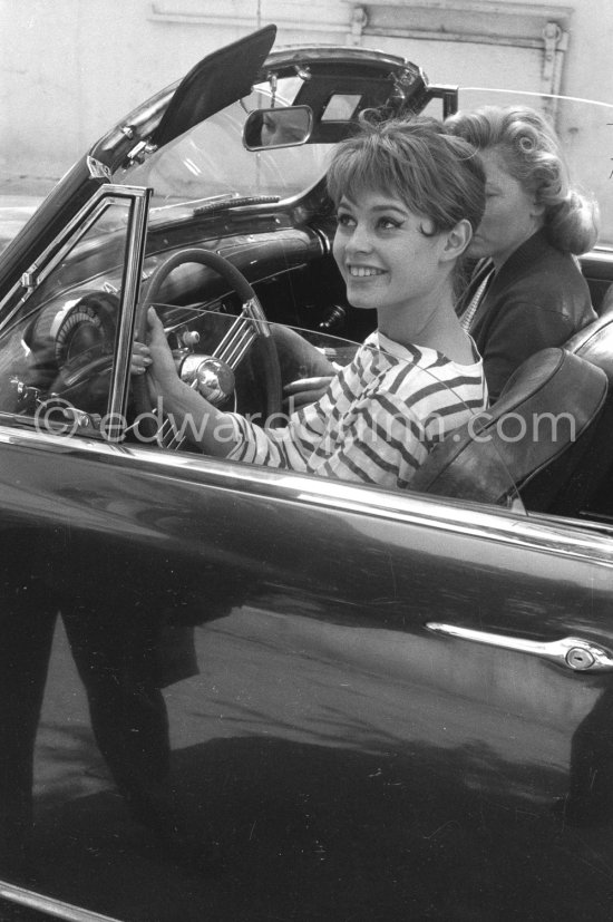 Brigitte Bardot in a Simca Aronde. She got the car (1955 or 56 Simca Aronde Week-end) as a fee for making advertising for Simca. Cannes Film Festival 1956. - Photo by Edward Quinn