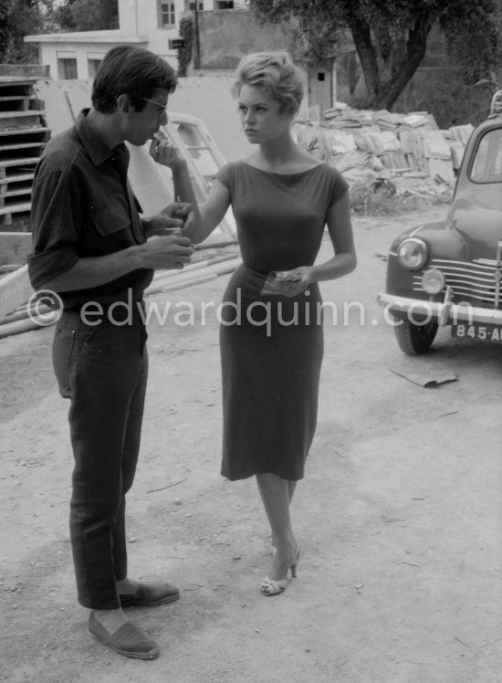 Brigitte Bardot at the Studios de la Victorine in Nice where the film "Et Dieu créa la femme" ("And God Created Woman"), directed by her husband Roger Vadim, was made. Brigitte had to face many sentimental and psychological problems while working in the film, a film which nevertheless made her world renowned. Nice 1956. - Photo by Edward Quinn