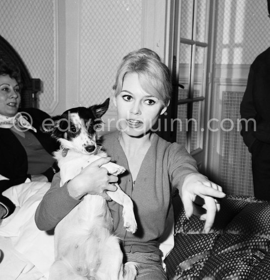 Brigitte Bardot with her mixed breed Guapa at the Hotel Negresco. Nice 1958. - Photo by Edward Quinn
