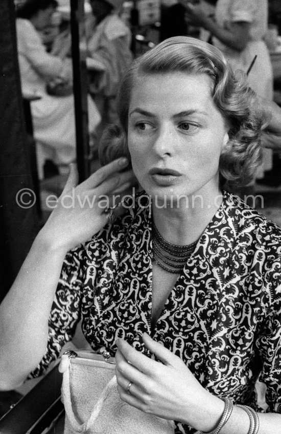 Ingrid Bergman at the hairdresser in the Carlton Hotel. Cannes Film Festival 1956. - Photo by Edward Quinn