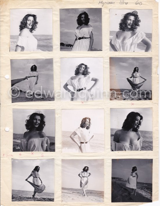 Myriam Bru, "Miss Cannes" and "Miss Côte d’Azur 1950", who later married German actor Horst Buchholz and became fashion model agent. Probably Juan-les-Pins 1951. Contact prints. Photos from original negatives available. - Photo by Edward Quinn