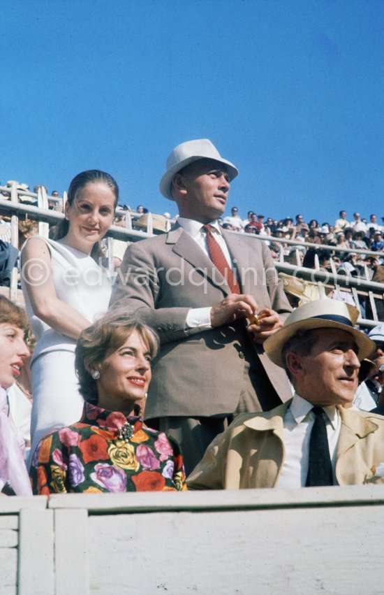 Jean Cocteau, Francine Weisweiller and her daughter Carole, Yul Brynner and his wife Doris behind them, at a bullfight. Arles 1960. - Photo by Edward Quinn