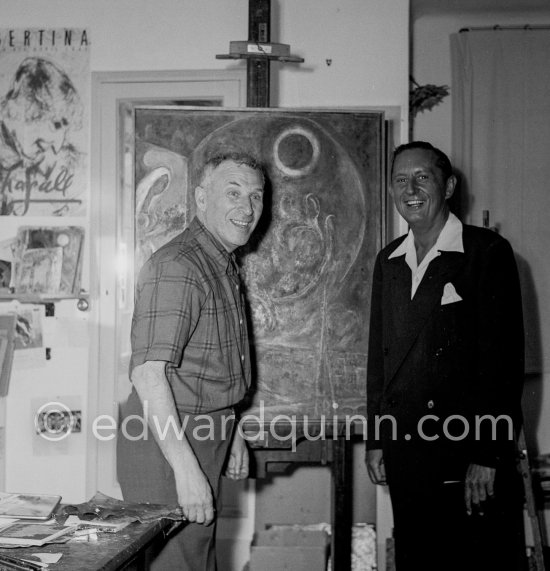 Marc Chagall at his home and Carleton Smith, editor of Esquire and European correspondent for the New York Herald Tribune. Saint-Paul-de-Vence 1953. - Photo by Edward Quinn