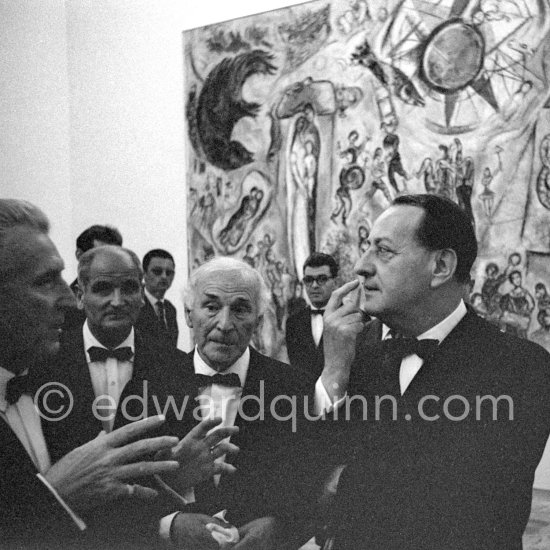Aimé Maeght, Marc Chagall, André Malraux. Inauguration of the Fondation Maeght. Saint-Paul-de-Vence 1964. - Photo by Edward Quinn