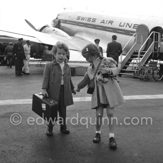 Victoria and Eugene, children of Charlie Chaplin and his wife Oona O\'Neill, arriving at Nice Airport 1957. - Photo by Edward Quinn