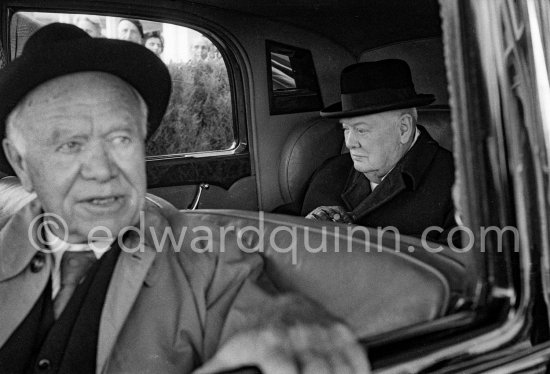 Lord William Maxwell Beaverbrook (Press Lord, London Express Group) and Sir Winston Churchill. Nice Airport 1959. Car: 1948/49 Rolls-Royce Silver Wraith, #WZB29, Touring Limousine by Park Ward. Owner Emery Reves (Churchill’s U.S. publisher). Detailed info on this car by expert Klaus-Josef Rossfeldt see About/Additional Infos. - Photo by Edward Quinn