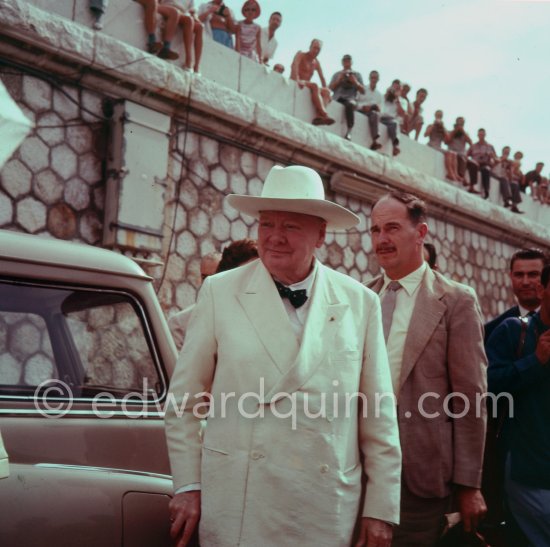 Sir Winston Churchill, Edmond Murray, (Churchill’s Scotland Yard bodyguard). Monaco harbor 1958. - Photo by Edward Quinn