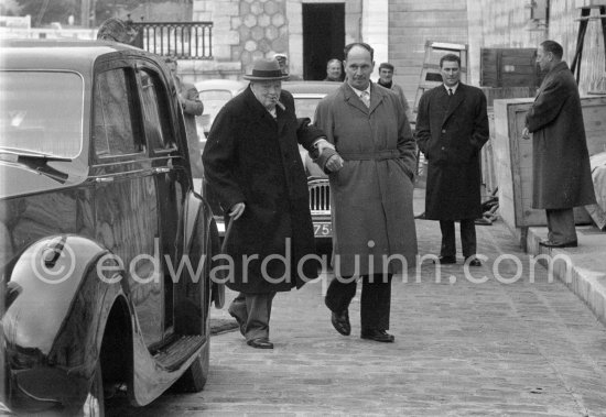 Sir Winston Churchill, Edmond Murray, (Churchill’s Scotland Yard bodyguard). Monaco harbor 1956. - Photo by Edward Quinn