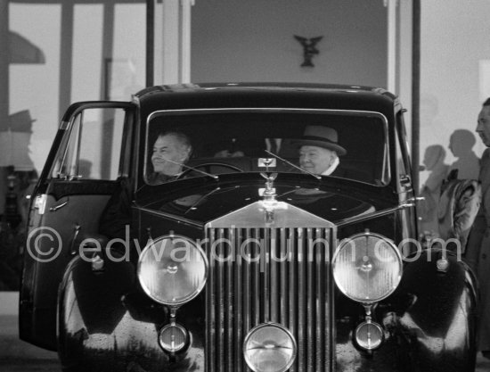 Sir Winston Churchill, Emery Reves, (Churchill’s U.S. publisher). Departure at Nice Airport after illness of Churchill during his holidays at Reves property in Roquebrune 1958. Car: 1948/49 Rolls-Royce Silver Wraith, #WZB29, Touring Limousine by Park Ward. Owner Emery Reves (Churchill’s U.S. publisher). Detailed info on this car by expert Klaus-Josef Rossfeldt see About/Additional Infos. - Photo by Edward Quinn