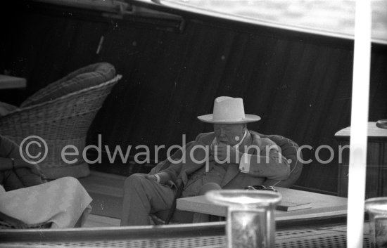 Sir Winston Churchill on board Onassis\' yacht Christina. Monaco harbor 1959 - Photo by Edward Quinn