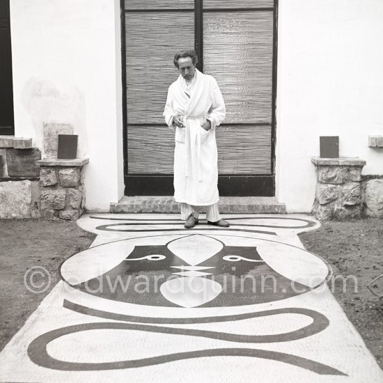 Jean Cocteau with his mosaic at Villa Santo Sospir. Saint-Jean-Cap-Ferrat 1952. - Photo by Edward Quinn
