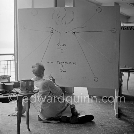 Jean Cocteau, making a drawing for the 6th Cannes Film Festival. Cannes 1953. - Photo by Edward Quinn