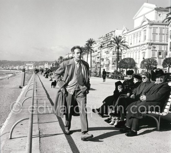 Jean Cocteau on the Promenade des Anglais, Nice, 1953. - Photo by Edward Quinn
