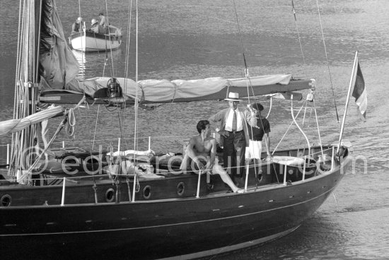 Jean Cocteau and Edouard Dermit on board Francine Weisweiller\'s yacht Orphée II. Villefranche-sur-Mer 1954. - Photo by Edward Quinn