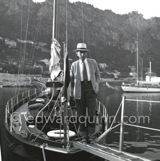 Jean Cocteau on board Francine Weisweiller\'s yacht Orphée II. Villefranche-sur-Mer 1954. - Photo by Edward Quinn