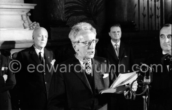 On March 1st, Jean Cocteau. is promoted to the rank of Commander of the Légion d\'honneur and receives the Cravat of the Legion d\'honneur for his contribution to the arts. Nice 1961. - Photo by Edward Quinn
