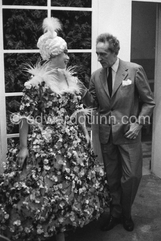 Wedding of Prince Rainier and Grace Kelly: Jean Cocteau on stage with an actress. Monaco 1956. - Photo by Edward Quinn