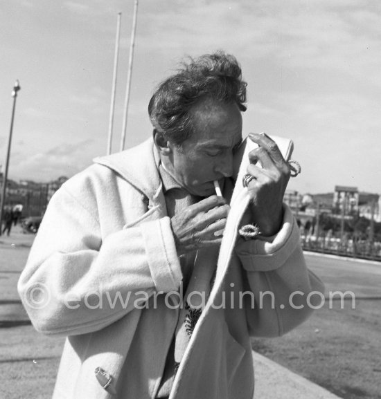 Jean Cocteau. Cannes 1953. With two Cartier Trinity rings. - Photo by Edward Quinn