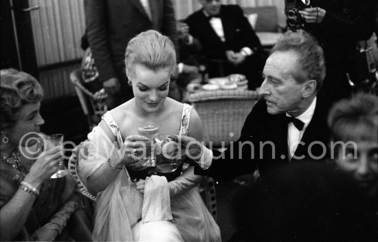 Romy and Magda Schneider and Jean Cocteau, gala evening, Cannes Film Festival 1959. - Photo by Edward Quinn