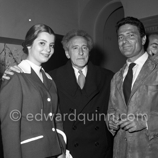 Jean Cocteau, Raf Vallone and Jacqueline Sassard. Cannes 1957. - Photo by Edward Quinn