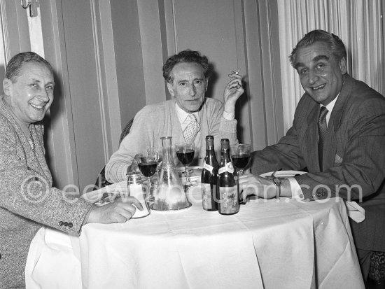 Jean Cocteau, Serge Youtkevitch (right), Sovjet film producer, and Sovjet actor Grigori Alexandrov (left). Cannes Film Festival 1954. - Photo by Edward Quinn