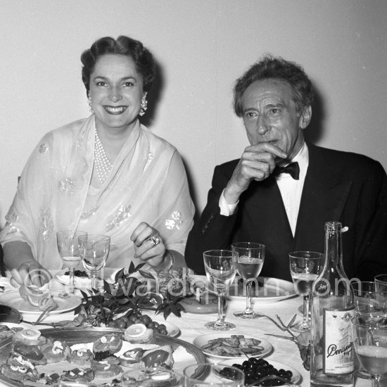 Jean Cocteau and the Begum. Cannes Film Festival 1954. - Photo by Edward Quinn