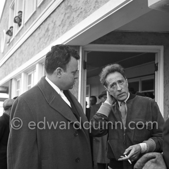 Jean Cocteau and Orson Welles. Nice Airport 1952. - Photo by Edward Quinn
