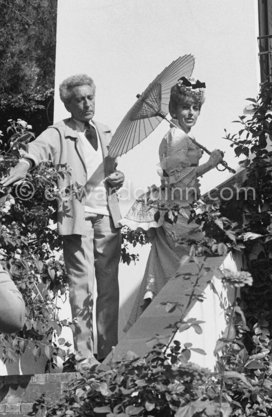Francine Weisweiller and Jean Cocteau. During filming of "Le Testament d’Orphée", film of Jean Cocteau. Saint-Jean-Cap-Ferrat 1959. - Photo by Edward Quinn