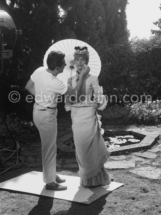 Francine Weisweiller and "L\'homme chien" (Guy Dute and Jean-Claude Petit). During filming of "Le Testament d’Orphée", film of Jean Cocteau. Saint-Jean-Cap-Ferrat 1959. - Photo by Edward Quinn