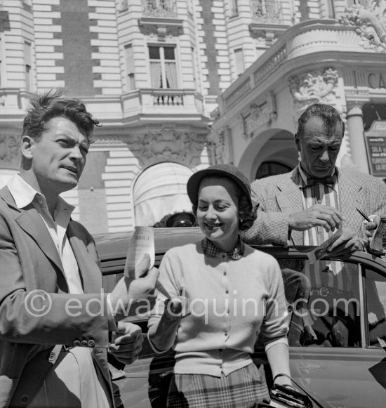 Gary Cooper, Jean Marais and Olivia de Havilland in front of Carlton Hotel. Cannes 1953. - Photo by Edward Quinn