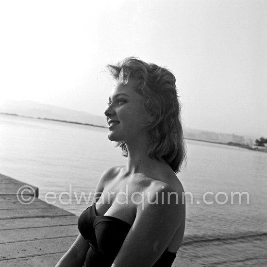 French actress Isabelle Corey during filming of "Et Dieu créa la femme" ("And God Created Woman"). Cannes Film Festival 1956. - Photo by Edward Quinn
