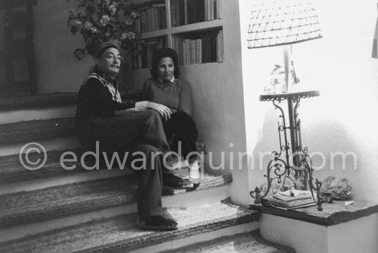 Encouraging Salvador Dalí in his work is his Russian born wife Gala to whom submits all his work for her critic or approval. At Salvador Dalí\'s house, Portlligat, Cadaqués, 1957. - Photo by Edward Quinn