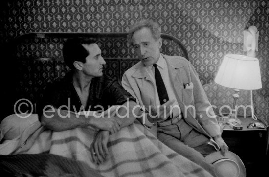 Jean Cocteau and bullfighter Luis Miguel Dominguin at the Hotel Nord-Pinus in Arles 1960. - Photo by Edward Quinn