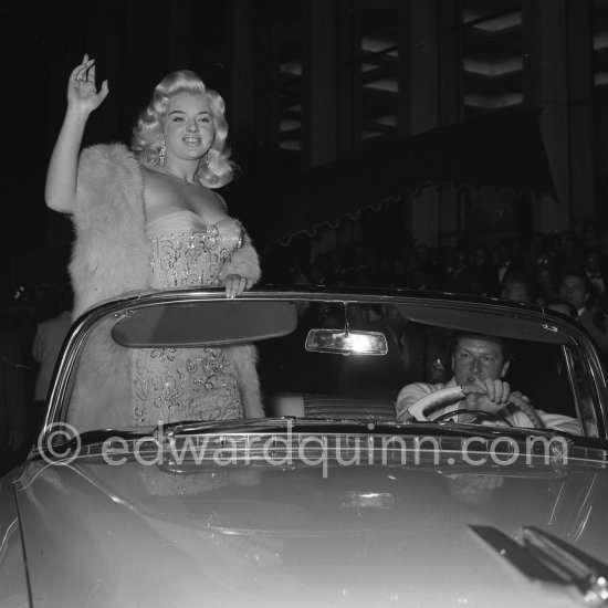 Diana Dors. Cannes Film Festival 1956. Car: Cadillac 1955 Series 62, Style 6267x Convertible. - Photo by Edward Quinn