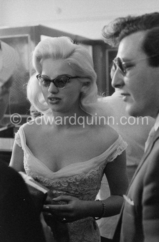 Diana Dors and husband Dennis Hamilton. Cannes Film Festival 1956. - Photo by Edward Quinn