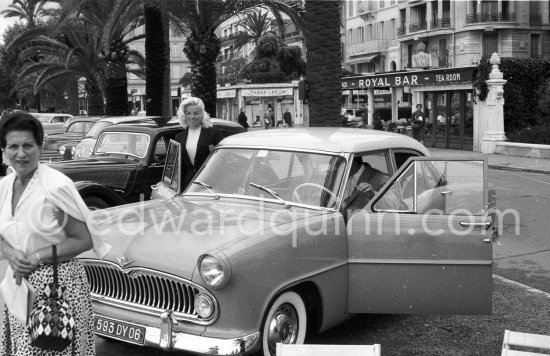 Diana Dors. Cannes Film Festival 1956. Car: Simca Vedette - Photo by Edward Quinn