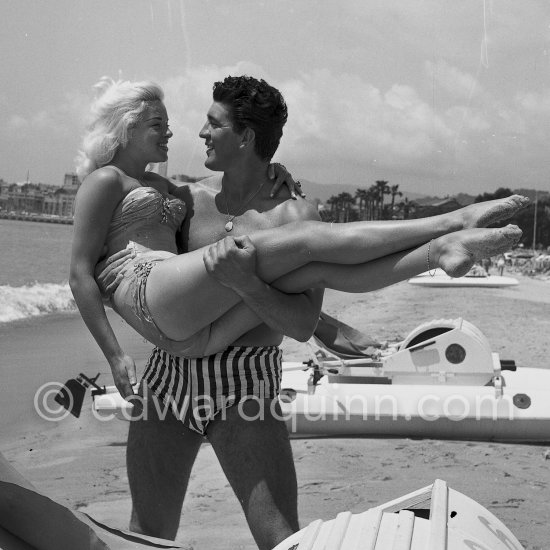 Diana Dors and Tommy Yeardye, stuntman, her boyfriend. Cannes 1957. - Photo by Edward Quinn