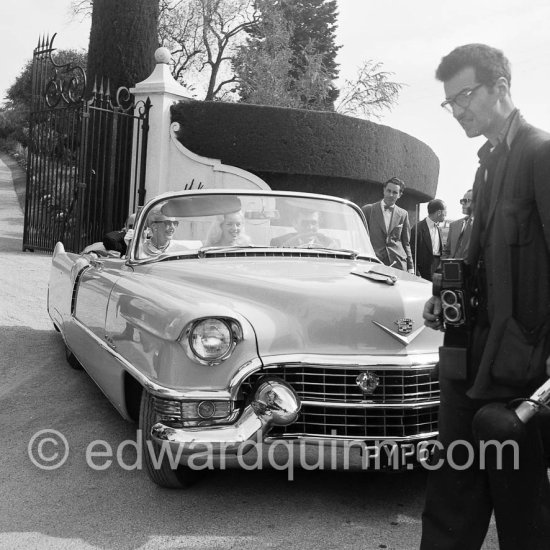 Ginger Rogers (left), Diana Dors and Dennis Hamilton after a visit at Aga Khan’s Villa Yakymour. Le Cannet 1956. Car: Cadillac 1955 Series 62, Style 6267x Convertible Coupé. - Photo by Edward Quinn