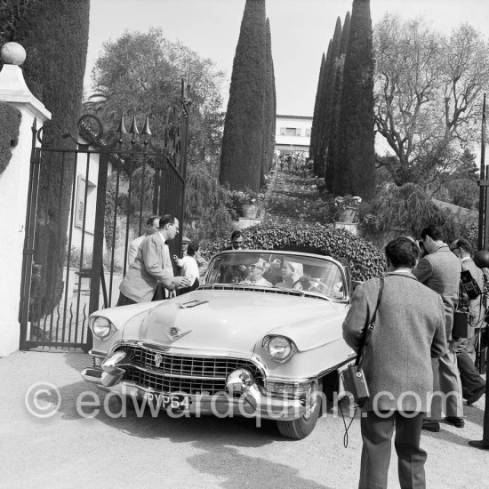 Ginger Rogers (left), Diana Dors and Dennis Hamilton after a visit at Aga Khan’s Villa Yakymour. Le Cannet 1956. Car: Cadillac 1955 Series 62, Style 6267x Convertible Coupé. - Photo by Edward Quinn