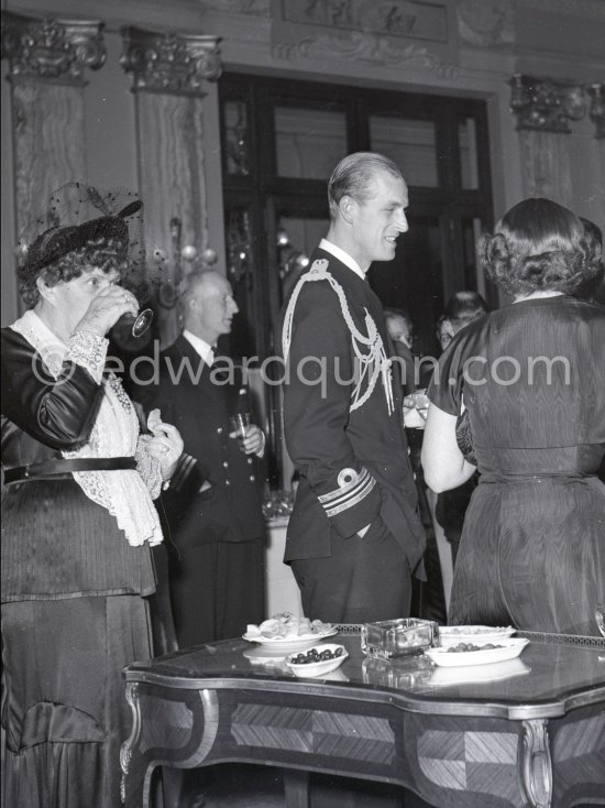 Cocktail Party at Hotel Metropole. The Duke of Edinburgh, Prince Philip, on an official 5-days visit with the Royal Fleet to Monte Carlo, Feb. 1951. - Photo by Edward Quinn