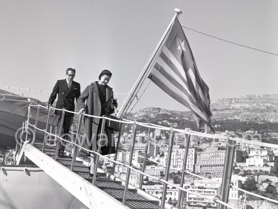 Margot Fonteyn and her husband Roberto Arias leaving Onassis\' yacht Christina. Monaco harbor 1955. - Photo by Edward Quinn