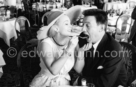 Hungarian actress Zsa Zsa Gabor with the British actor Laurence Harvey at the Cannes Film Festival in 1959. - Photo by Edward Quinn