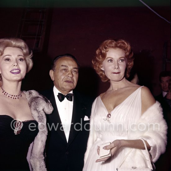 Zsa Zsa Gabor, Edward G. Robinson and Linda Christian (?) attend a gala evening at Cannes Film Festival 1959. - Photo by Edward Quinn