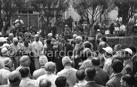Driver briefing. Prince Rainier and Charles Faroux, Clerk of the Course since the first edition. Monaco Grand Prix 1950. - Photo by Edward Quinn