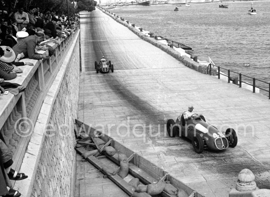 Louis Chiron, (48) Maserati 4CLT, behind him Prince Bira, (50) Maserati 4CLT. Monaco Grand Prix 1950. - Photo by Edward Quinn