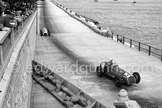 Luigi Villoresi, (38) Ferrari 125, behind him Raymond Sommer, (42) Ferrari 125. Monaco Grand Prix 1950. - Photo by Edward Quinn