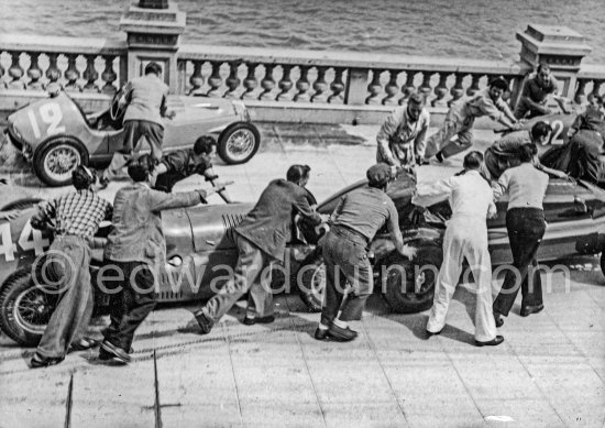 Franco Rol, (44) Maserati 4CLT, Cuth Harrison, (24) ERA R8B/C, Maurice Trintignant, (12) Simca Gordini. Monaco Grand Prix 1950. - Photo by Edward Quinn